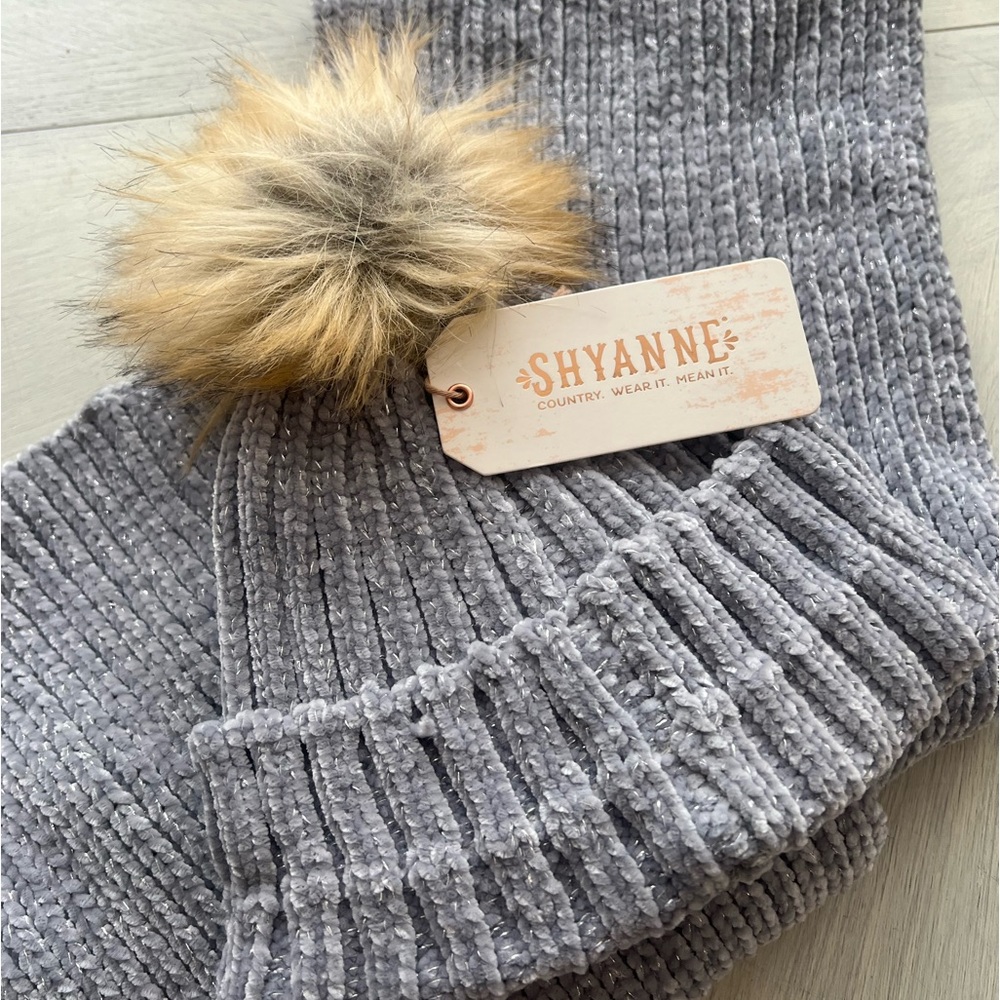 SHAYANNE hat and scarf set NWT gray soft velour velvety with a sparkle thread